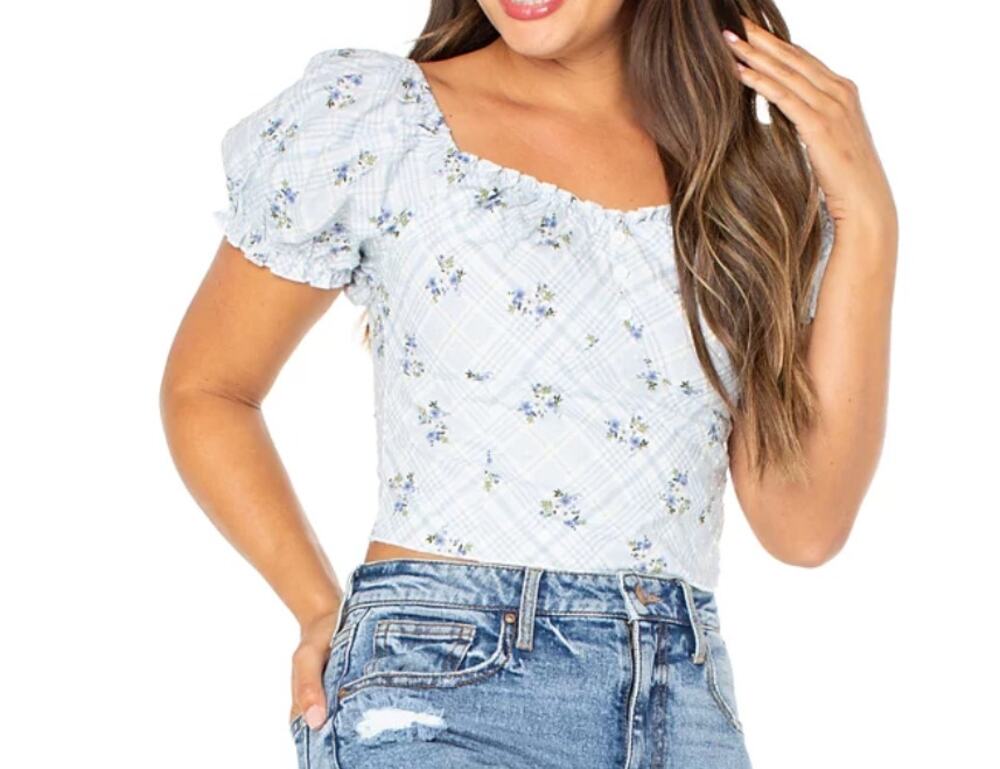 Celebrity Pink Juniors' Cropped Puff-Sleeve Top Size XL